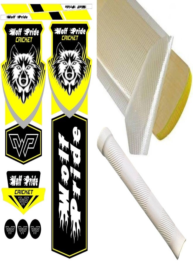 WOLF PRIDE WP Cricket Bat Sticker (Yellow) Bat Sticker, With White Grip and 1 Anti Scuff Sheet - Image 2