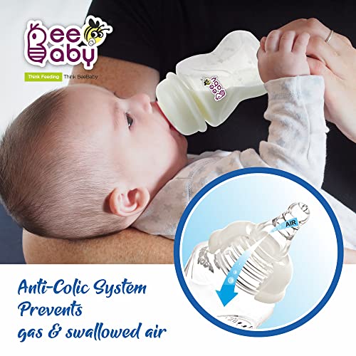 BeeBaby Comfort Slim-Neck Baby Feeding Bottle – Anti-Colic, 100% BPA Free Silicone Nipple, Regular Neck – Infant & Toddler Newborn Feeding, Blue (120 ML) - Image 5