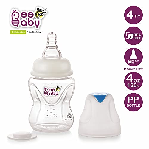 BeeBaby Comfort Slim-Neck Baby Feeding Bottle – Anti-Colic, 100% BPA Free Silicone Nipple, Regular Neck – Infant & Toddler Newborn Feeding, Blue (120 ML) - Image 4
