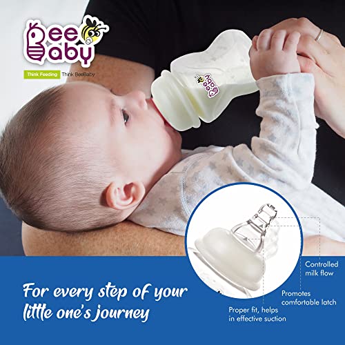 BeeBaby Comfort Slim-Neck Baby Feeding Bottle – Anti-Colic, 100% BPA Free Silicone Nipple, Regular Neck – Infant & Toddler Newborn Feeding, Blue (120 ML) - Image 3