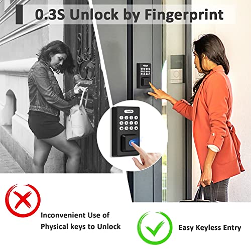 Tinewa Fingerprint Entry Door Lock, Exterior Smart Door Lock for Home & Apartment, Electronic Code Keypad Deadbolt with Keys, Black Locks for Front Door, Auto Lock, Anti-Peeping Password, App Control - Image 3