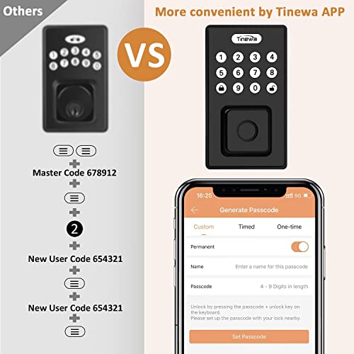 Tinewa Fingerprint Entry Door Lock, Exterior Smart Door Lock for Home & Apartment, Electronic Code Keypad Deadbolt with Keys, Black Locks for Front Door, Auto Lock, Anti-Peeping Password, App Control - Image 5