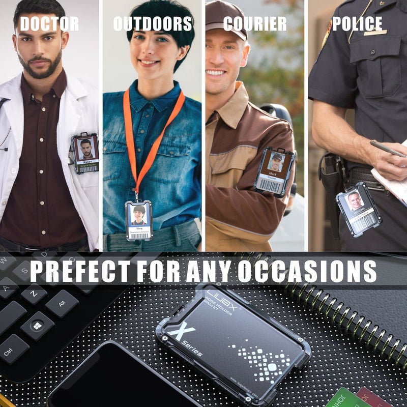 LIUGX Carbon Fiber Badge Holder, ID Card Holder with Metal Clip - Heavy Duty Portable Wallet (Holds 1 to 4 Cards),for Office Police Worker Outdoor,Black - Image 5