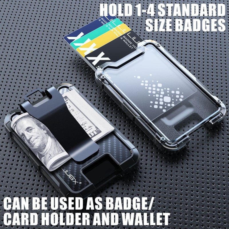 LIUGX Carbon Fiber Badge Holder, ID Card Holder with Metal Clip - Heavy Duty Portable Wallet (Holds 1 to 4 Cards),for Office Police Worker Outdoor,Black - Image 4