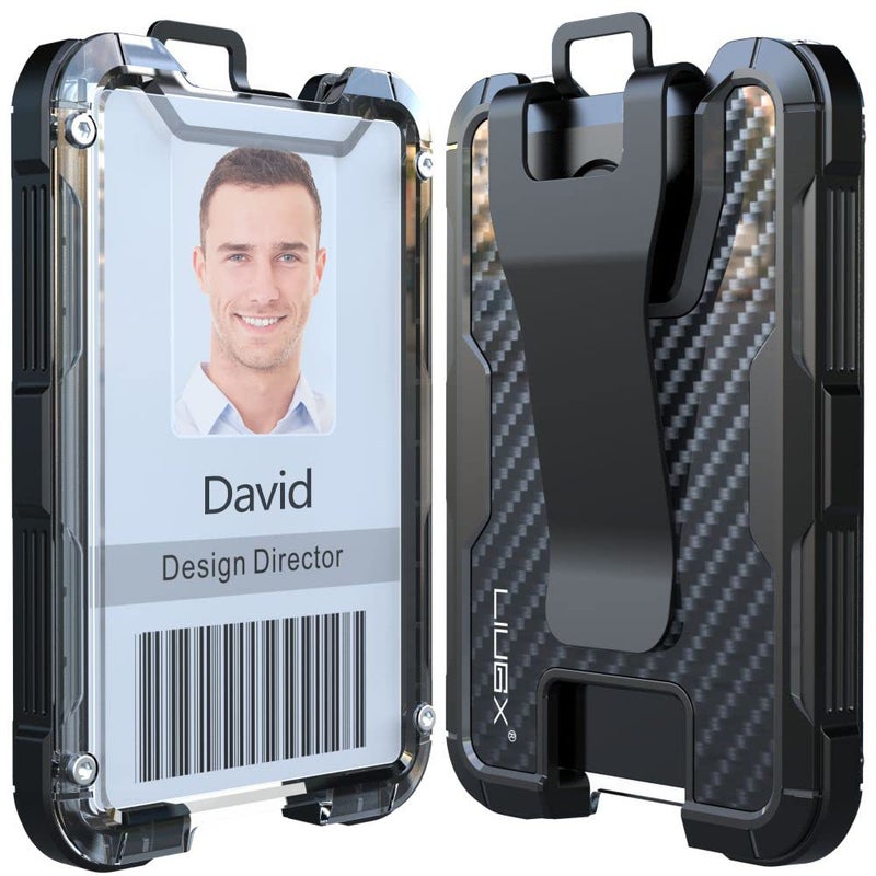 LIUGX Carbon Fiber Badge Holder, ID Card Holder with Metal Clip - Heavy Duty Portable Wallet (Holds 1 to 4 Cards),for Office Police Worker Outdoor,Black - Image 1
