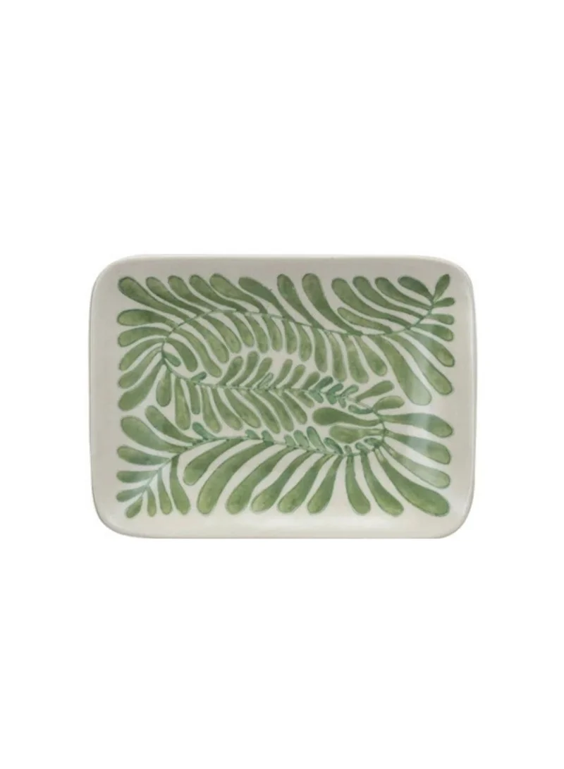 The Saffron Souk Hand-painted Green Abstract Stoneware Plate