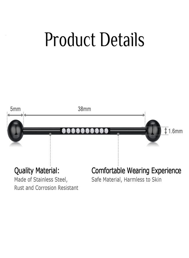FECTAS 14G Industrial Piercing Jewelry Surgical Steel Cartilage Earrings Industrial Barbell 38mm Bar Length Black 8pcs - Image 2