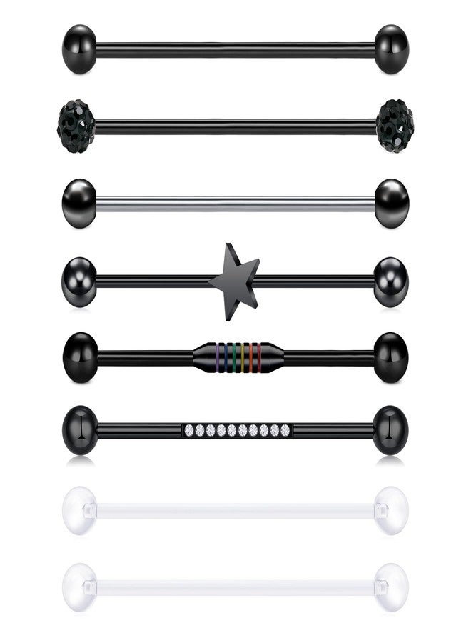 FECTAS 14G Industrial Piercing Jewelry Surgical Steel Cartilage Earrings Industrial Barbell 38mm Bar Length Black 8pcs - Image 1