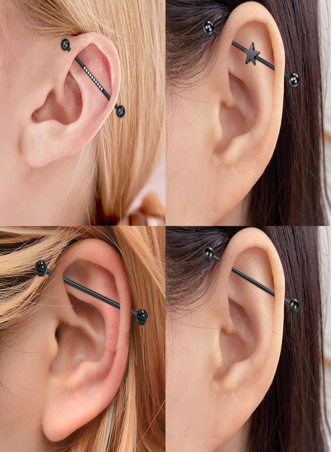FECTAS 14G Industrial Piercing Jewelry Surgical Steel Cartilage Earrings Industrial Barbell 38mm Bar Length Black 8pcs - Image 4