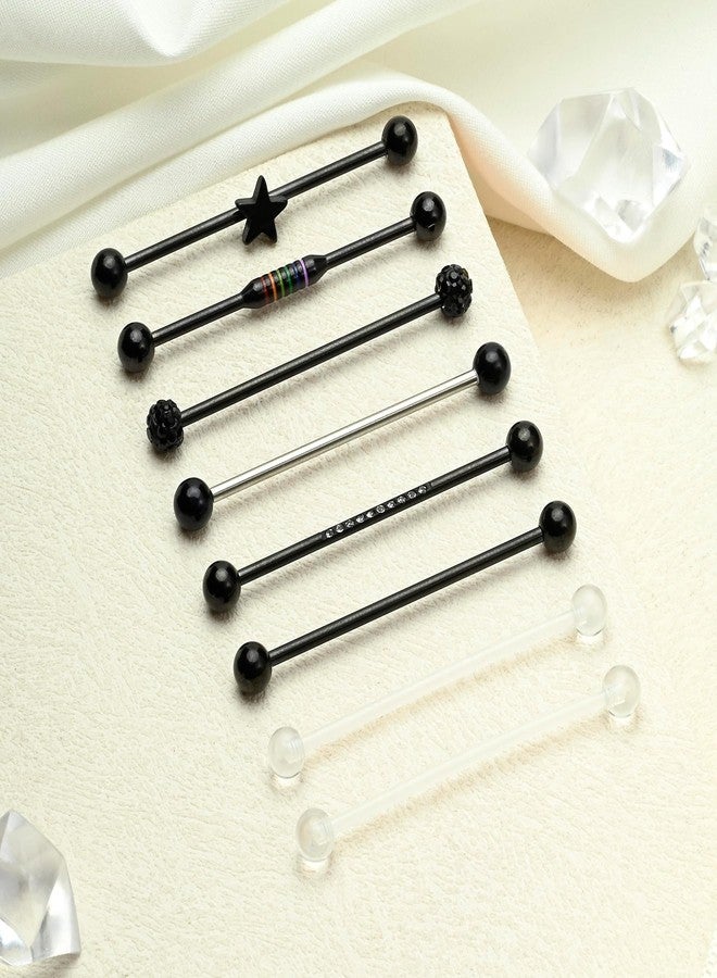 FECTAS 14G Industrial Piercing Jewelry Surgical Steel Cartilage Earrings Industrial Barbell 38mm Bar Length Black 8pcs - Image 3