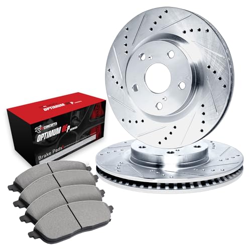 R1 Concepts Front Brakes and Rotors Kit |Front Brake Pads| Brake Rotors and Pads| Optimum OEp Brake Pads and Rotors|fits 2018-2022 Genesis G70; Kia Stinger - Image 1