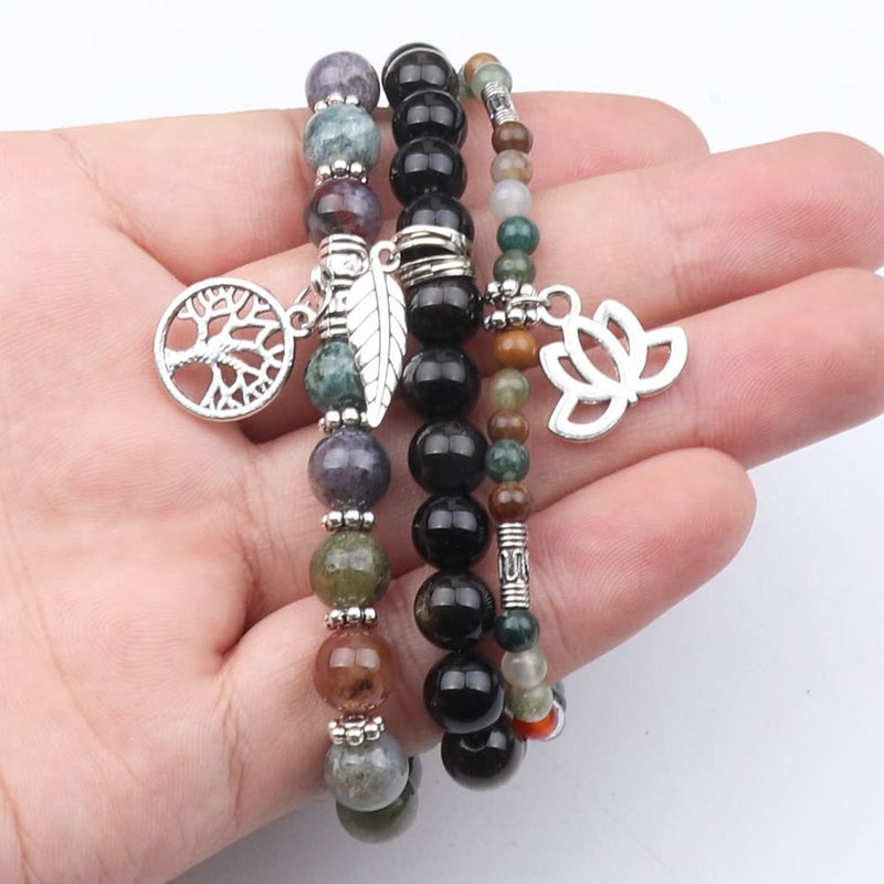 UEUC Tree of Life Yoga Healing Stone Bracelets, Multilayer Lotus Chakra Stone Reiki Bracelet Sets, Anxiety Crystal Natural Stone,for Women Stress Relief(#130) - Image 4