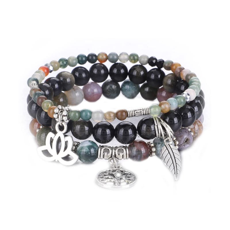 UEUC Tree of Life Yoga Healing Stone Bracelets, Multilayer Lotus Chakra Stone Reiki Bracelet Sets, Anxiety Crystal Natural Stone,for Women Stress Relief(#130) - Image 1