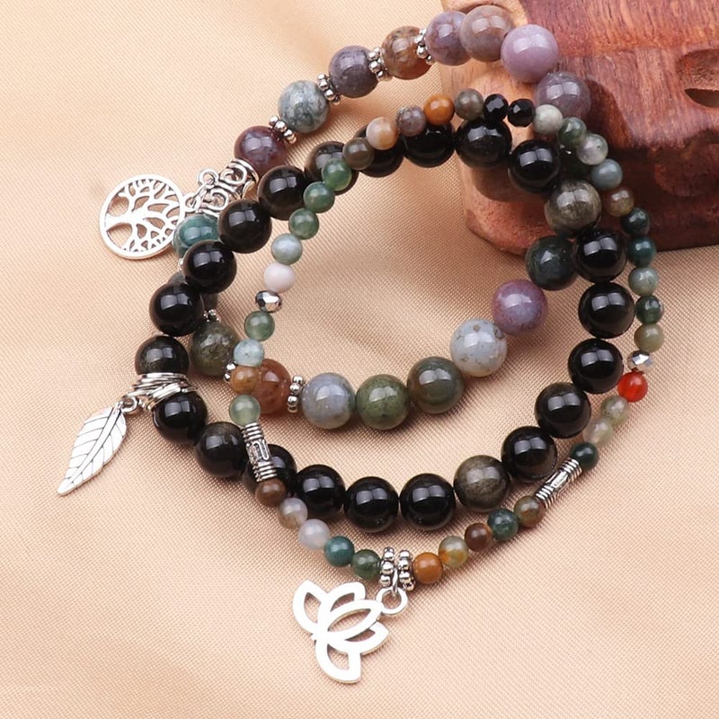 UEUC Tree of Life Yoga Healing Stone Bracelets, Multilayer Lotus Chakra Stone Reiki Bracelet Sets, Anxiety Crystal Natural Stone,for Women Stress Relief(#130) - Image 3