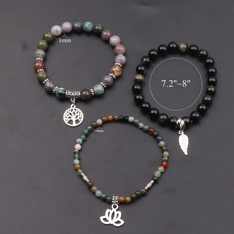 UEUC Tree of Life Yoga Healing Stone Bracelets, Multilayer Lotus Chakra Stone Reiki Bracelet Sets, Anxiety Crystal Natural Stone,for Women Stress Relief(#130) - Image 2