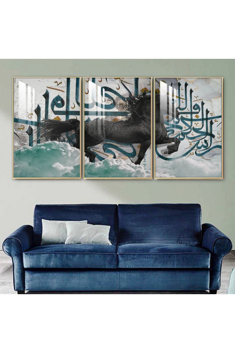 Marktna Three wooden wall painting with a frame and a clear acrylic layer - Image 1