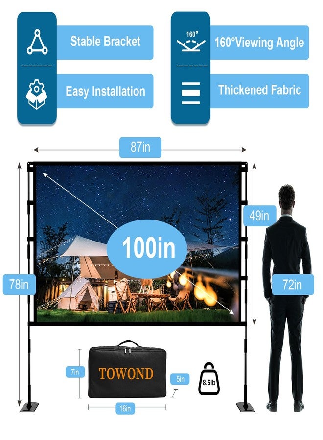 شاشة عرض وحامل لجهاز العرض، شاشة عرض خارجية وداخلية من تاوند مقاس 100 بوصة، شاشة عرض أفلام محمولة بنسبة عرض إلى ارتفاع 16:9 ودقة 4K، شاشة عرض أمامية وخلفية مع حقيبة حمل، تصميم مقاوم للتجاعيد، مثالية للمسرح المنزلي أو في الفناء الخلفي. - Image 3