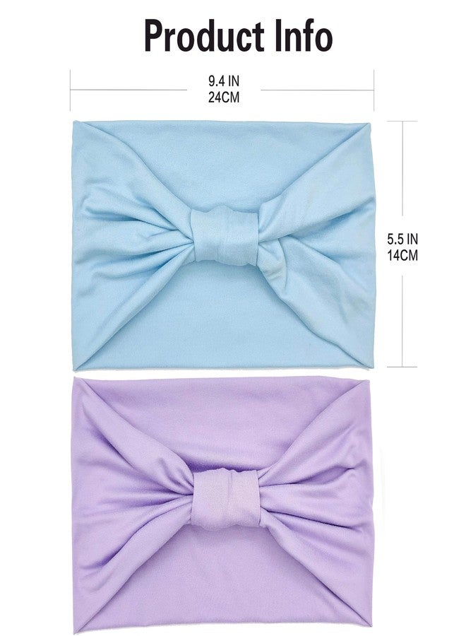 جيلي مجموعة من قطعتين من ربطات الشعر العريضة للنساء من جيلي، ربطات شعر عصرية غير قابلة للانزلاق بنمط بوهيمي، مناسبة لليوغا والجري والرياضة والتمارين الرياضية، مصنوعة من قماش قطني ناعم ومرن، عمامة وباندانا للبنات (بنفسجي فاتح، أزرق فاتح). - Image 3