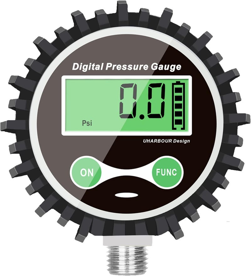 مقياس ضغط الهواء الرقمي 0-200 PSI، مقياس الضغط الرقمي مع موصل NPT 1/4 بوصة سفلي وواقي مطاطي، دقة مقياس ضغط الإطارات الرقمي 1% من النطاق الكامل، مقياس ضغط الهواء - Image 1