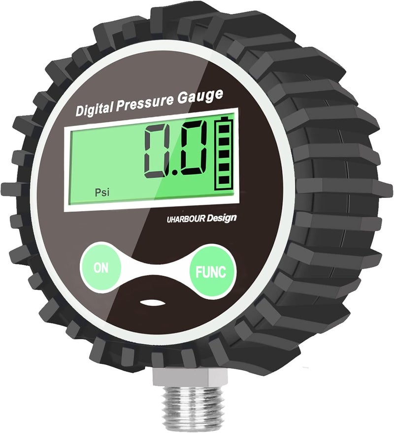مقياس ضغط الهواء الرقمي 0-200 PSI، مقياس الضغط الرقمي مع موصل NPT 1/4 بوصة سفلي وواقي مطاطي، دقة مقياس ضغط الإطارات الرقمي 1% من النطاق الكامل، مقياس ضغط الهواء - Image 2