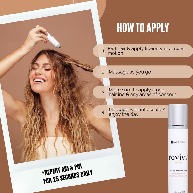 WETHRIVV REVIVV Women Hair Growth Serum, 100% Natural Growth Products, Topical Solution for Visibly Thicker & Fuller Hair, Dermatologist Recommended, 1-Pack, 1oz Bottle, 45-Day Supply - Image 4