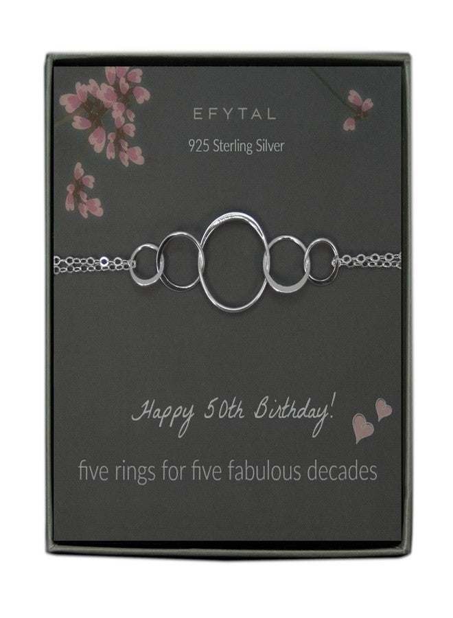 EFYTAL 50 Birthday Gifts, 925 Sterling Silver 5 Ring Bracelet for Women, 5 Circles Jewelry, Gifts for 50 Year Old, 50th Birthday Gifts for Sister - Image 1