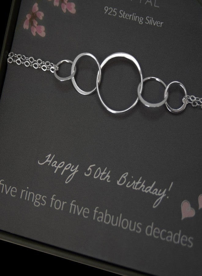 EFYTAL 50 Birthday Gifts, 925 Sterling Silver 5 Ring Bracelet for Women, 5 Circles Jewelry, Gifts for 50 Year Old, 50th Birthday Gifts for Sister - Image 5