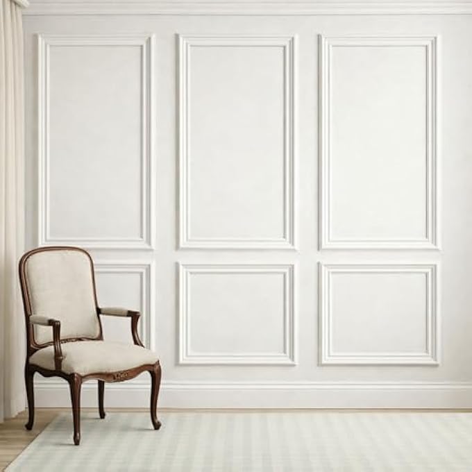 3 SET PEEL AND STICK WALL MOLDING KIT SELF ADHESIVE WALL BASE BASEBOARD MOLDING TRIM PRE CUT WAINSCOTING TRIM PANELS FOR INTERIOR DECORATION PREMADE ACCENT MOULDING PANEL(54 X 24 IN,WHITE) - Image 2