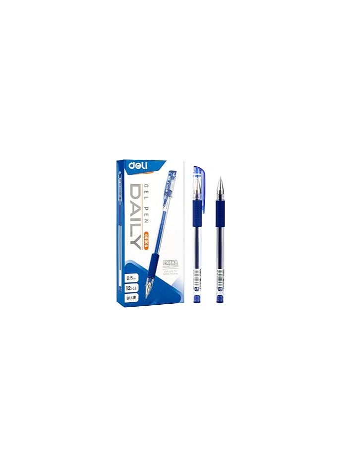 Deli Daily Blue Gel Pen Soft Grip 0.5mm 12pcs E6600 - Image 1