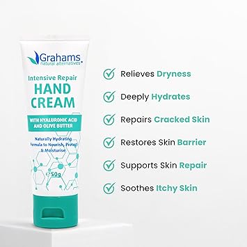 Grahams Natural كريم جراهامز الطبيعي المكثف لإصلاح اليدين 50 جرام مع فيتامين E كريم يدين مكثف لليدين الجافتين جداً للبشرة المعرضة للإكزيما تخفيف الحكة وإصلاح أطراف الأصابع المتشققة - Image 3