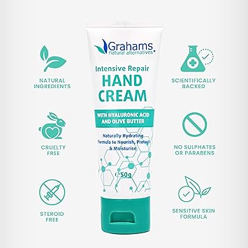 Grahams Natural كريم جراهامز الطبيعي المكثف لإصلاح اليدين 50 جرام مع فيتامين E كريم يدين مكثف لليدين الجافتين جداً للبشرة المعرضة للإكزيما تخفيف الحكة وإصلاح أطراف الأصابع المتشققة - Image 4