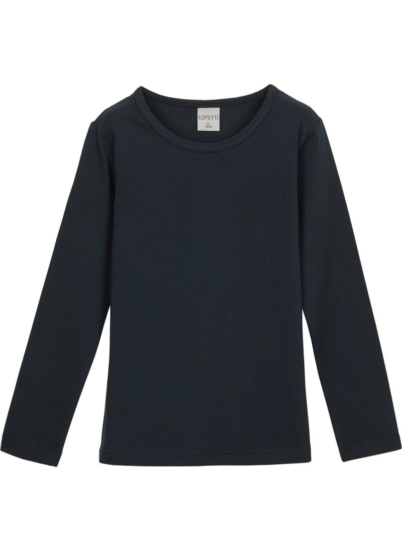 Lovetti Dark Navy Blue Basic Seasonal Lycra Long Sleeve Girls T-Shirt  - Image 1