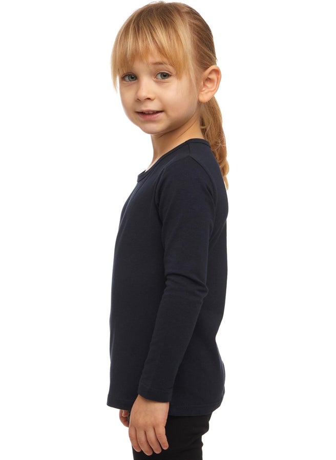 Lovetti Dark Navy Blue Basic Seasonal Lycra Long Sleeve Girls T-Shirt  - Image 2