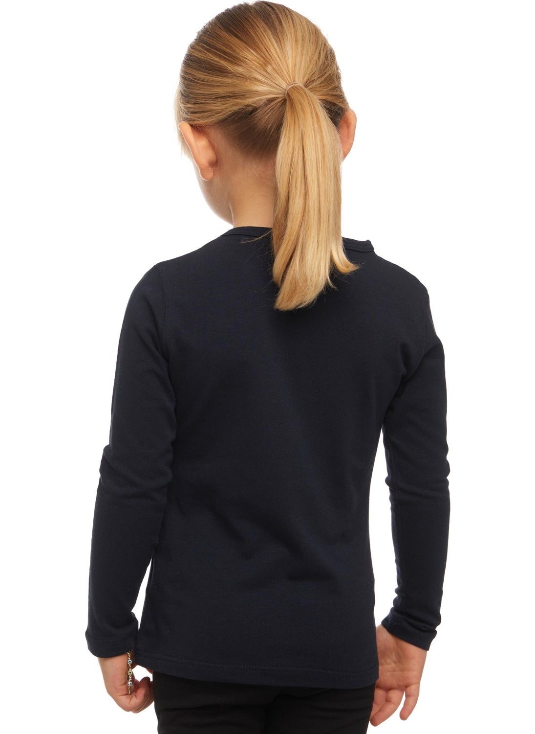 Lovetti Dark Navy Blue Basic Seasonal Lycra Long Sleeve Girls T-Shirt  - Image 3
