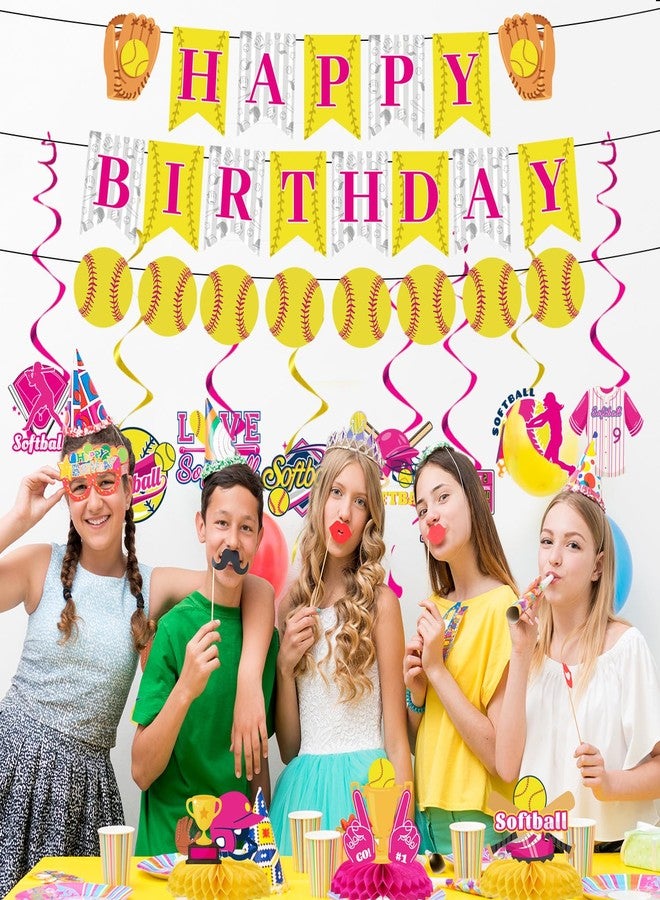 Refavor Softball Birthday Party Decorations - Themed Happy Banner, Hanging Swirls, Honeycomb Centerpieces, Table Decor, Sports Party Supplies - Image 5