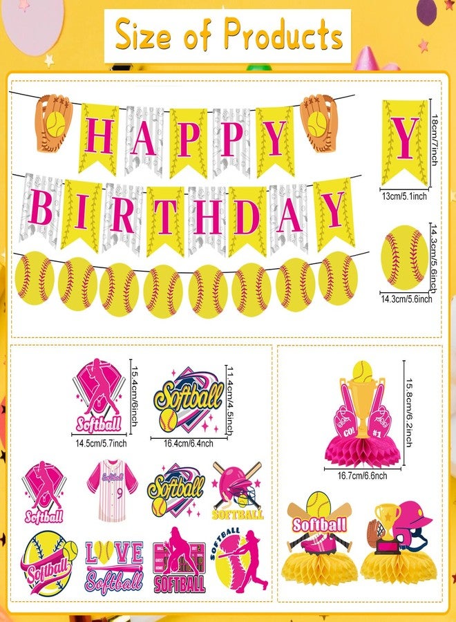 Refavor Softball Birthday Party Decorations - Themed Happy Banner, Hanging Swirls, Honeycomb Centerpieces, Table Decor, Sports Party Supplies - Image 2
