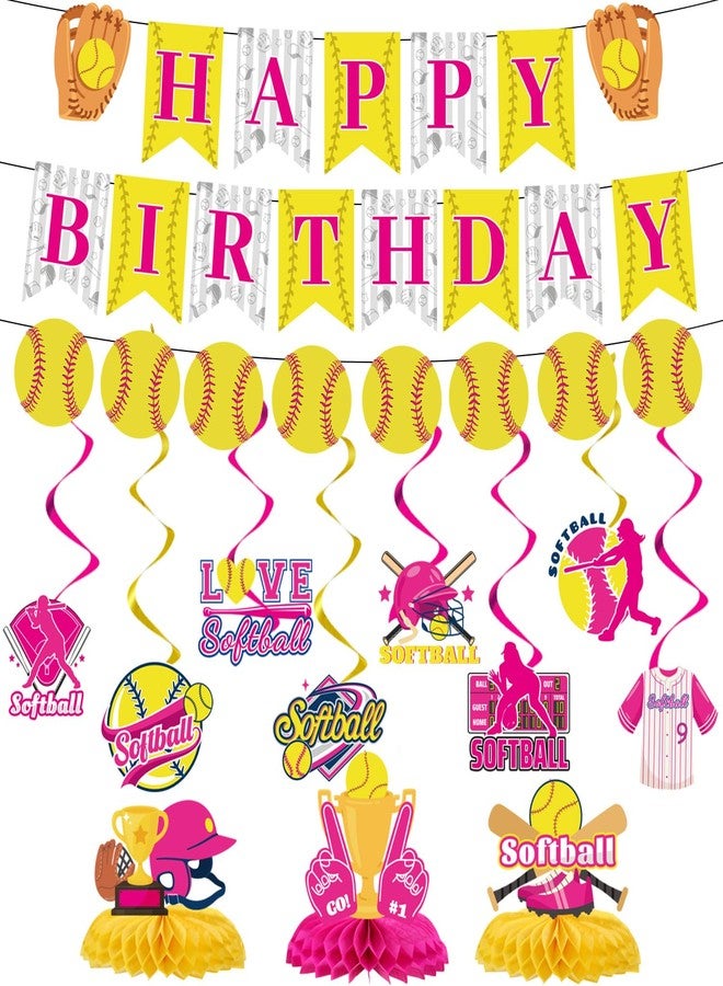 Refavor Softball Birthday Party Decorations - Themed Happy Banner, Hanging Swirls, Honeycomb Centerpieces, Table Decor, Sports Party Supplies - Image 1