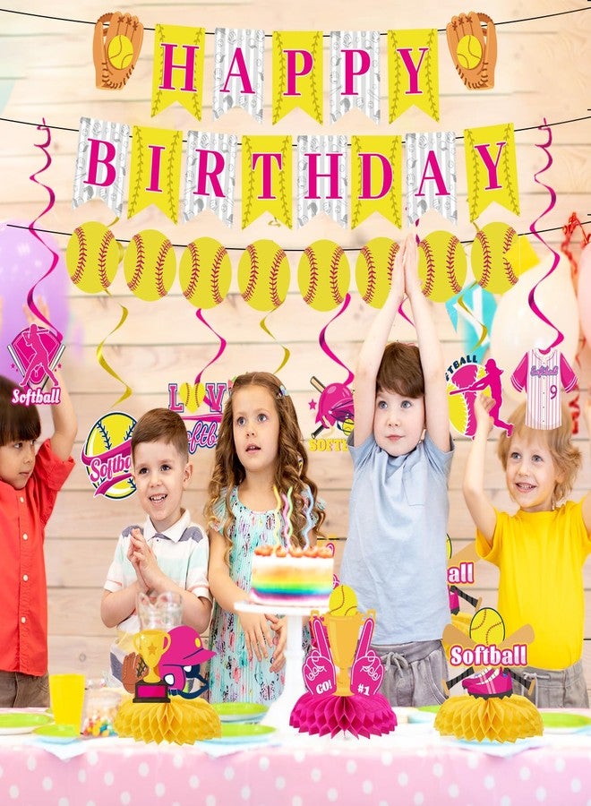 Refavor Softball Birthday Party Decorations - Themed Happy Banner, Hanging Swirls, Honeycomb Centerpieces, Table Decor, Sports Party Supplies - Image 4