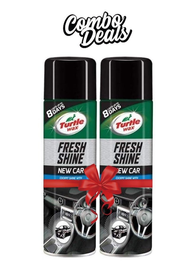 Turtle Wax Fresh Shine New Car Combo Pack - 2 x 500ml - Long-Lasting Cockpit Shine and Air Freshener - Image 1
