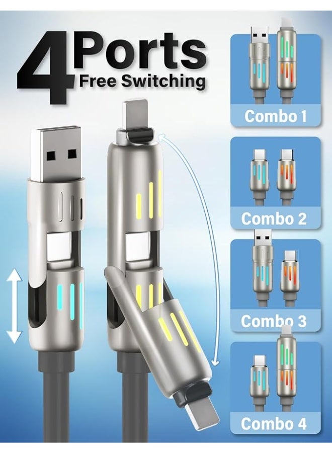 كابل شحن ونقل بيانات سريع 240 واط 2 في 2، يو إس بي-A/يو إس بي-C إلى لايتنينج/تايب-C، مع إضاءة LED، ناعم ومتين، شحن ومزامنة عالية السرعة - Image 4