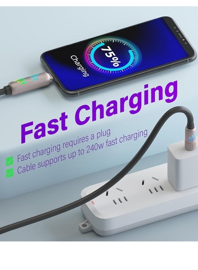 كابل شحن ونقل بيانات سريع 240 واط 2 في 2، يو إس بي-A/يو إس بي-C إلى لايتنينج/تايب-C، مع إضاءة LED، ناعم ومتين، شحن ومزامنة عالية السرعة - Image 3