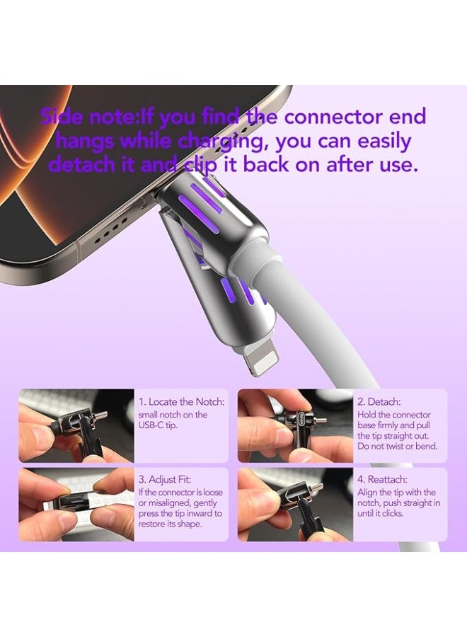 كابل شحن ونقل بيانات سريع 240 واط 2 في 2، يو إس بي-A/يو إس بي-C إلى لايتنينج/تايب-C، مع إضاءة LED، ناعم ومتين، شحن ومزامنة عالية السرعة - Image 5