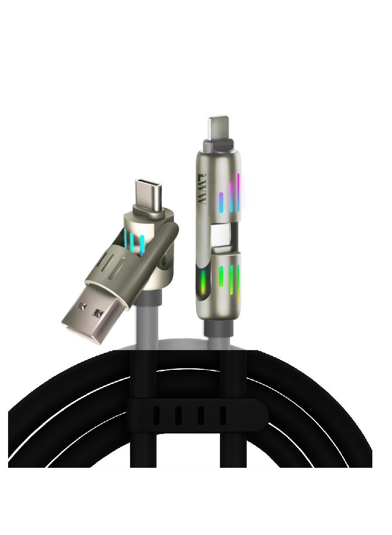 كابل شحن ونقل بيانات سريع 240 واط 2 في 2، يو إس بي-A/يو إس بي-C إلى لايتنينج/تايب-C، مع إضاءة LED، ناعم ومتين، شحن ومزامنة عالية السرعة - Image 1