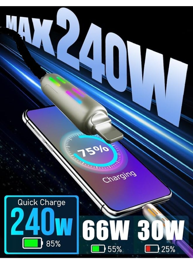 كابل شحن ونقل بيانات سريع 240 واط 2 في 2، يو إس بي-A/يو إس بي-C إلى لايتنينج/تايب-C، مع إضاءة LED، ناعم ومتين، شحن ومزامنة عالية السرعة - Image 2