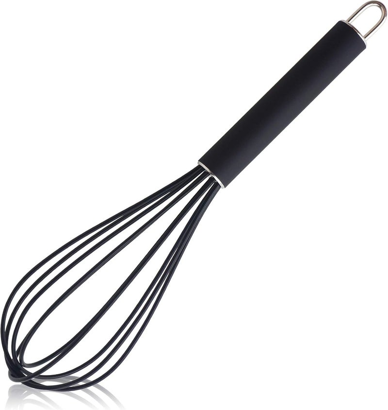 GorGin high temperature and easy to clean silicone whisk, stirrer, 10 inch, grip good grip design for Blending Whisking Beating Stirring Cooking Baking (1 Pack | black) - Image 1