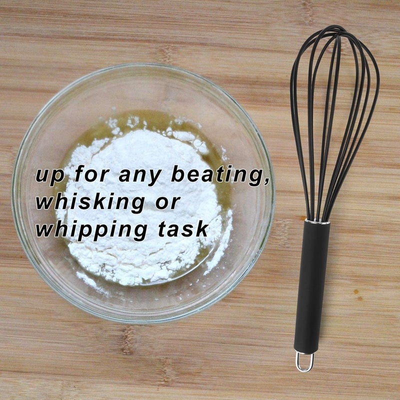 GorGin high temperature and easy to clean silicone whisk, stirrer, 10 inch, grip good grip design for Blending Whisking Beating Stirring Cooking Baking (1 Pack | black) - Image 5