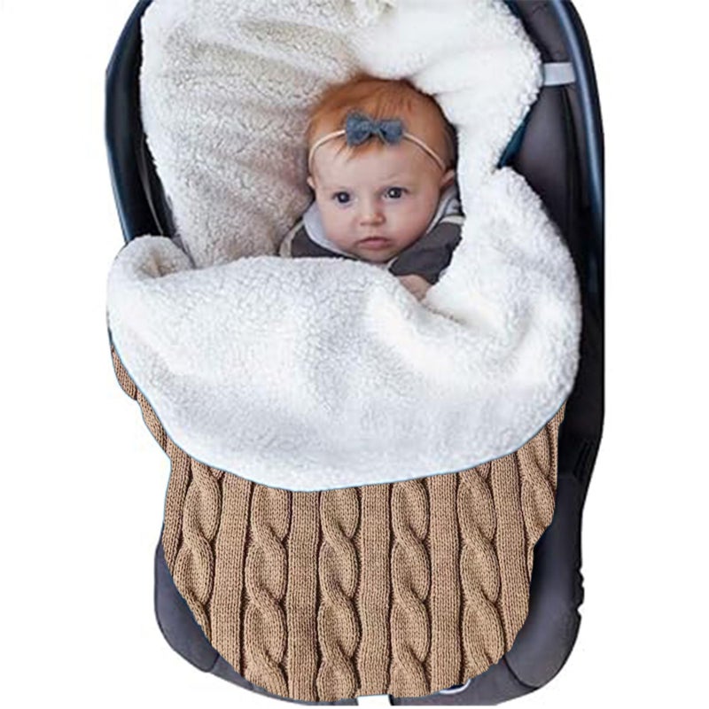 BabyMoon Organic Knitted Woollen Fleece Swaddle Wrap | Baby Sleeping Bag | Brown - Image 1