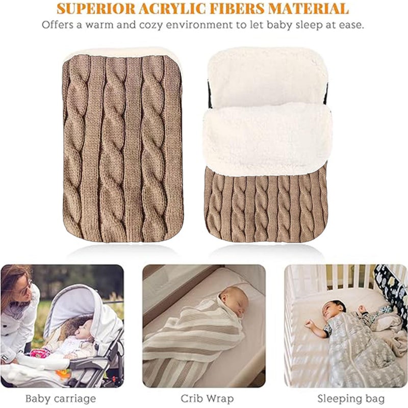 BabyMoon Organic Knitted Woollen Fleece Swaddle Wrap | Baby Sleeping Bag | Brown - Image 2