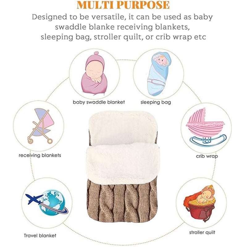 BabyMoon Organic Knitted Woollen Fleece Swaddle Wrap | Baby Sleeping Bag | Brown - Image 3