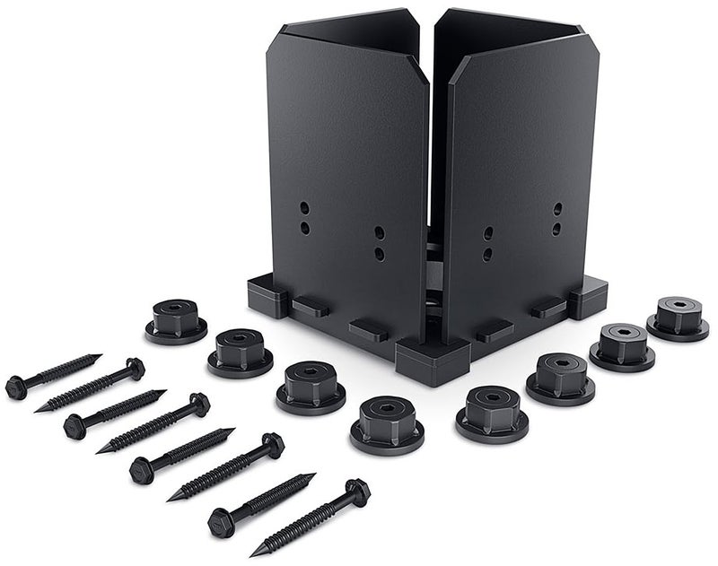 Ozco Ironwood 6x6 Post Base Kit Includes 1 Post Base Plate 4 Decorative Plates 8 Hex Cap Nuts OWT Timber Screws Galvanized Steel for Pergolas 56638